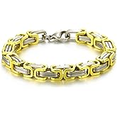 COOLSTEELANDBEYOND Masculine Style Stainless Steel Braid Link Bracelet for Men Silver and Metallic Yellow Polished
