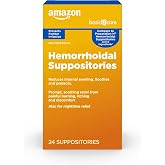 Amazon Basic Care Hemorrhoidal Suppositories, Relief from Burning, Itching, Swelling and Discomfort of Hemorrhoids, Fast-Acting, 24 Count