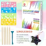 Mocoosy 60Pcs Scratch Art Paper Kids Rainbow Doodle Pads Kit with Stencils view 2
