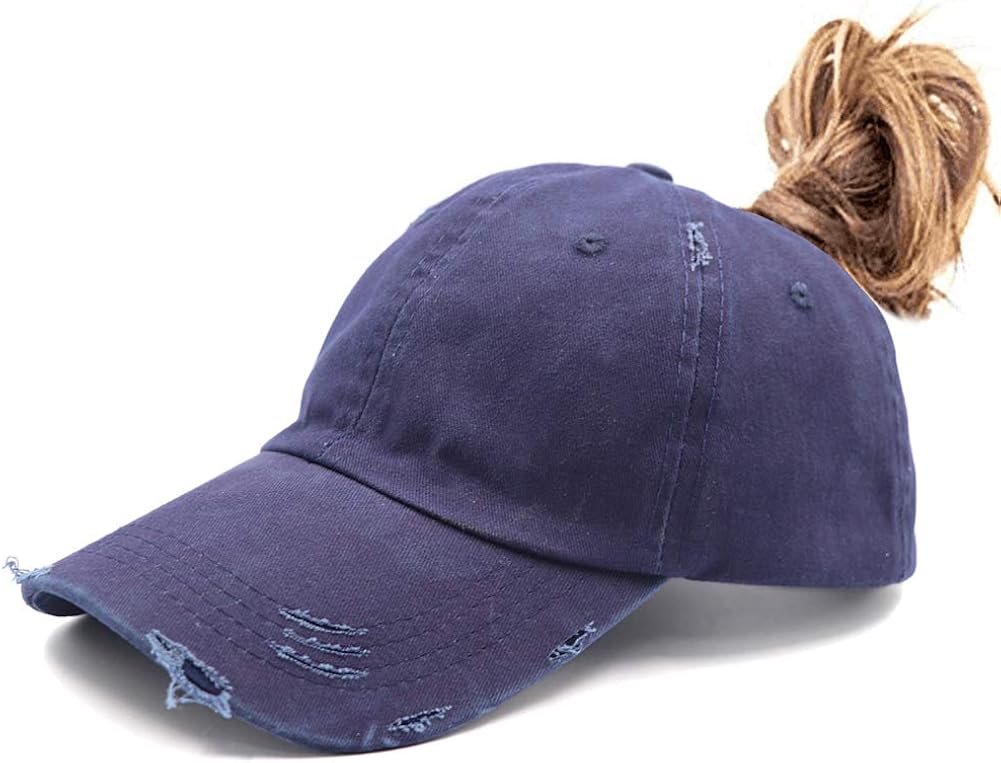 Ponytail Unconstructed Washed Dad Hat Messy High Bun Ponycaps Plain Baseball Cap
