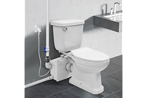 FLODREAM High Power 800Pro Macerating Toilet with Pump for Basement Upflush System, 4 Ports & 2 Discharge Outlets for Household Residential Compact Space Use, Two-Piece Elongated Toilet Kit, 36 ft Vertically