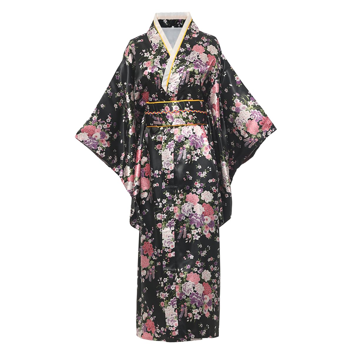 Traditional Japanese Kimono Robe for Women Geisha Yukata Dress Blossom Satin Bathrobe Sleepwear