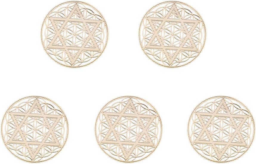 PandaHall Elite 5pcs Gold Metatron Metal Jewelry Making Findings Flat Round Six-Pointed Star of David Pendant for DIY Jewelry Making