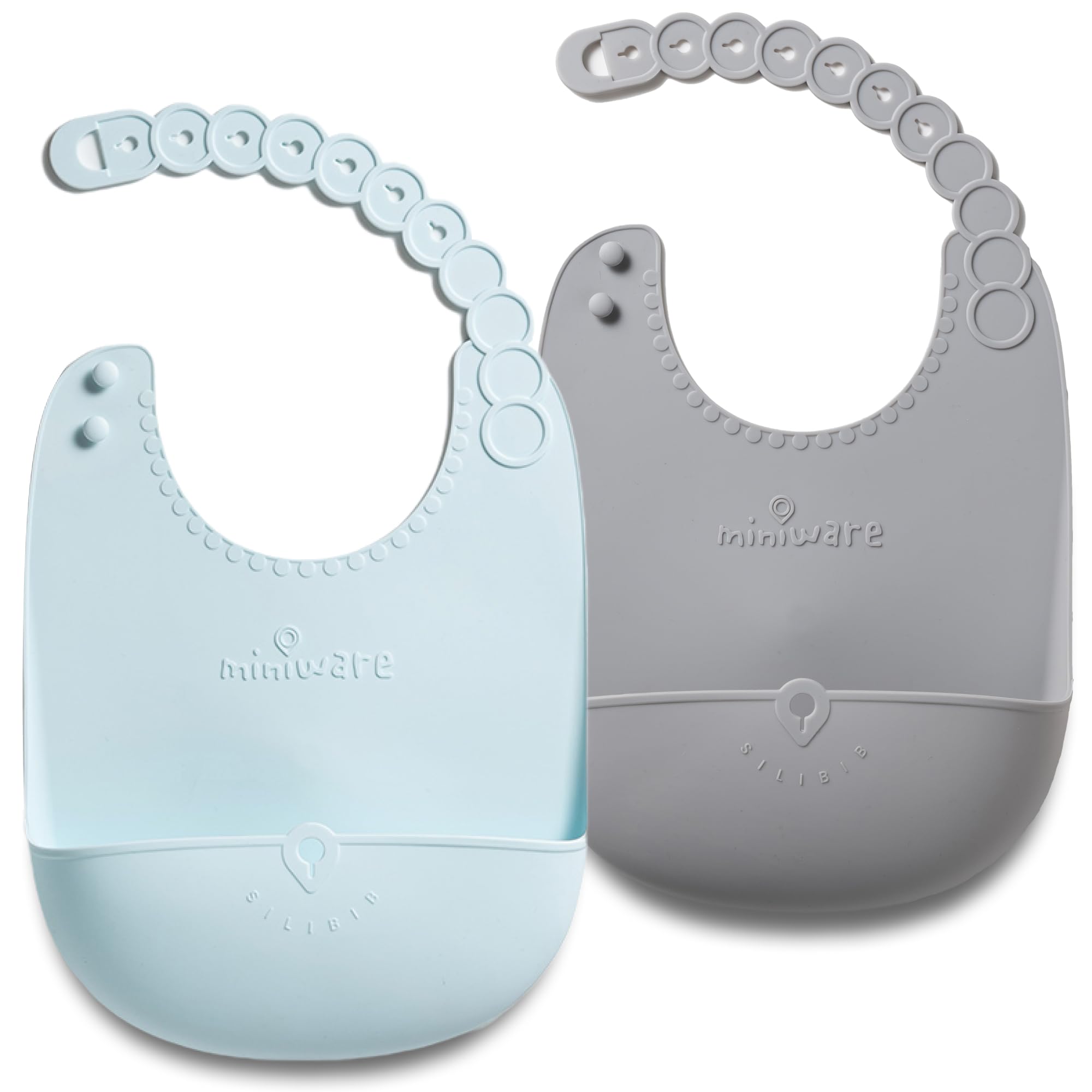 Miniware Roll and Lock Bib Silicone Baby Bib 2 Pack (Grey + Aqua)