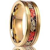 Concept Knight Golden Tungsten Carbide Rings for Men and Women 8mm Frosted Inlay Gold Foil and Red Foil Men's Engagement Wedding Bands Luxury