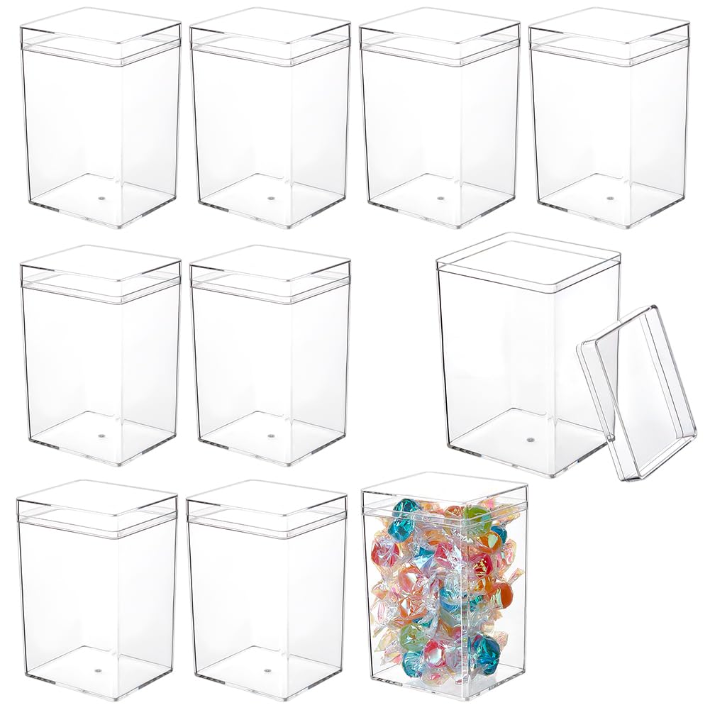 BENECREAT 10 Pcs Clear Storage Boxes with Lids, 5.5x6.4x9.5cm Acrylic Display Box, Storage Containers for Treats Candy Beads, Favor Box for Wedding Party