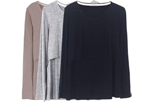 Smallshow Women's Nursing Tops Long Sleeve Shirts for Breastfeeding 3-Pack