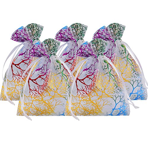 Luxbon 100Pcs Coralline Clear Organza Drawstring Bags Jewelry Pouches Wedding Party Candy Chocolate Christmas Favor Gift Bags Beading Storage Bags 3.35" X 4.7"