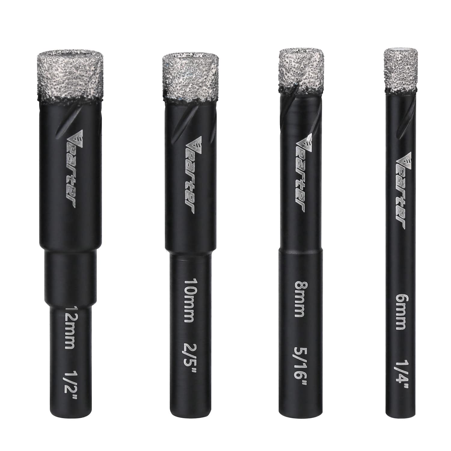 Vearter 6-8-10-12mm Round Shank Vacuum Brazed Dry Diamond Drill Bit Masonry Hole Saw for Tile Marble Granite Ceramic…