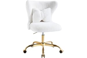 Eufurnibi Makeup Vanity Chair with Gold Wheels, Fluffy Chair for Bedroom & Home Office, Height Adjustable& Easy Assembly, Whi