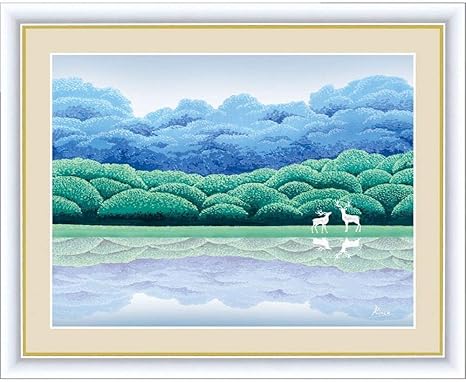 Amazon 竹内凛子 湖畔清涼 F4号 高精彩工芸画 手彩補色 新品 額付 絵画 風景画 水辺 森林 鹿 Sak G4 Ca001 F4 アートフレーム ポスター オンライン通販