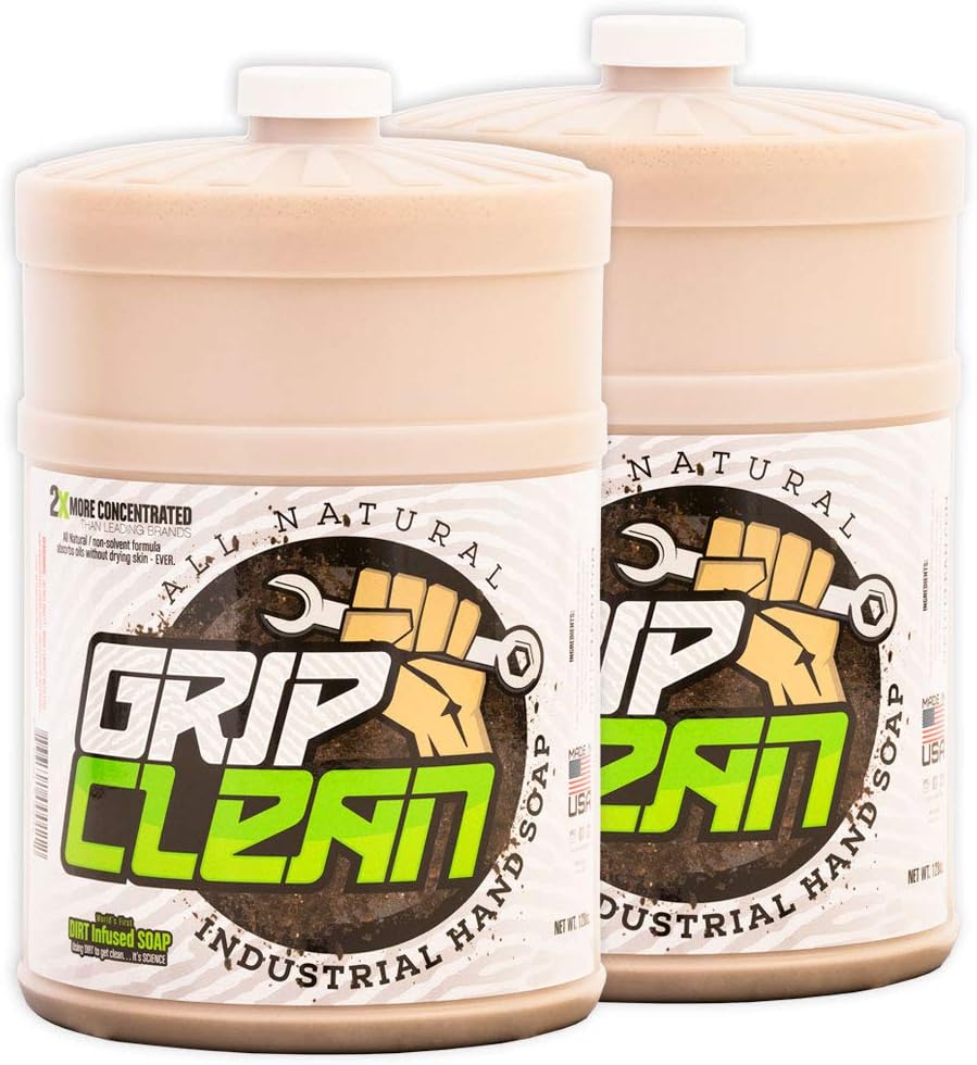 Grip Clean | Heavy Duty Hand Cleaner - Dirt Infused & All Natural Industrial Strength Soap (1 gal Refill jug) x2