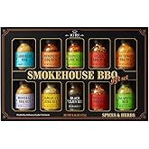 Kiri & Sons Smokehouse BBQ Gourmet Grilling Spice Set | 10-Set | Glass Bottle Seasonings, Grill Seasoning Flavors Include Caribbean, Jamaican Memphis, Jalapeno Rub, Montreal, Cajun Chili Garlic & More