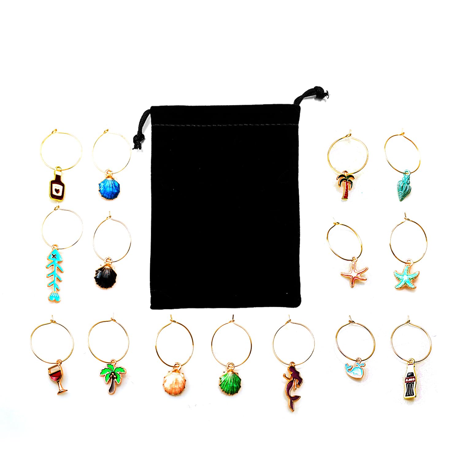 Rumyve 15pcs Beach-Themed Wine Glass Charm,Drink Mark Wine Charm Ring Goblets Identify Wine Party Decorations
