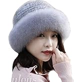Valpeak Womens Winter Hat Knitted Mink Real Fur Hats with Fox Brim