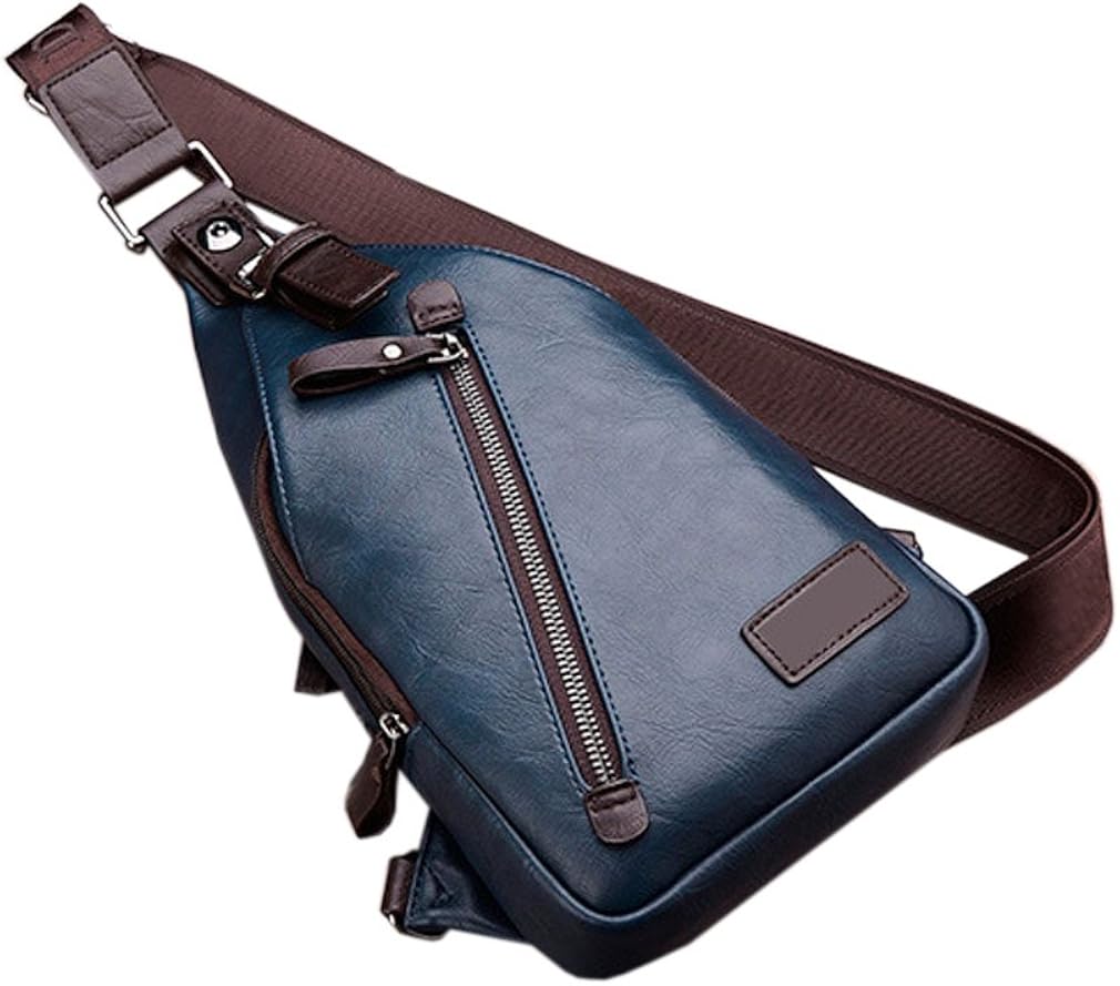 Hebetag Leather Sling Bag Crossbody Backpack Daypack for Men Women Outdoor Travel Camping Fishing Hunting Hiking Crossbody Shoulder Chest Pack Daypack Blue - Image 4