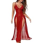 Eirisly Women Lingerie Lace Babydoll Chemise Nightwear Sexy Mesh Nightdress Side Split Nightgown