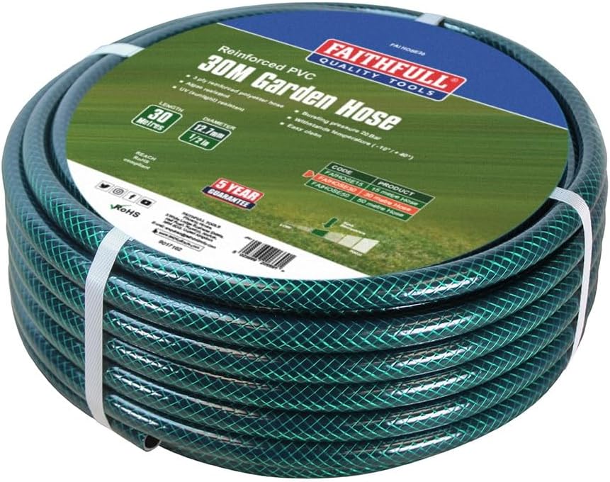 Faithfull 30M Reinforced PVC Garden Hose 12.7mm 1/2 Inch Diameter