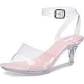 NBUUNBU Clear Strappy Heels For Women Transparent Ankle Strap Platform High Heeled Sandals Sexy Stiletto Comfortable Crystal Dress Shoes Adjustable Buckle Open Toe Pump Mules