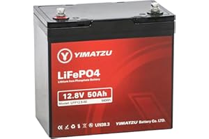 Yimatzu 12.8V 50Ah LiFePO4 Deep-Cycle Battery – Built-In BMS – Lightweight Lithium Power for RV, Solar Kits, Kayaks, Fish Fin