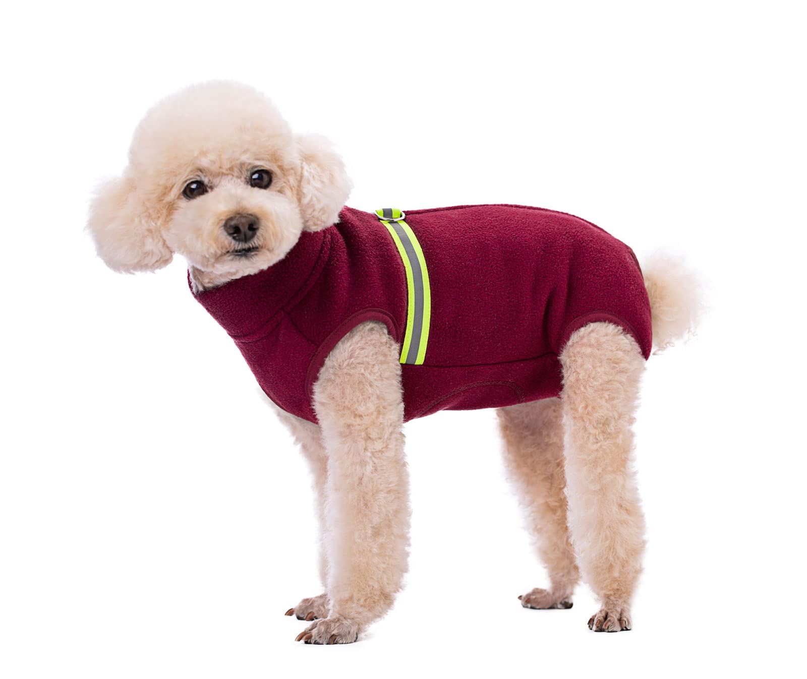 BT Bear Cosy Polar Fleece Coat for Dogs, Full Body Jacket, Dog Onesie With D Ring, Zipper with Reflective Jumpsuit, Winter Clothes for Pet Dog Outdoor or Indoor Small Medium Dogs (Red, XL)