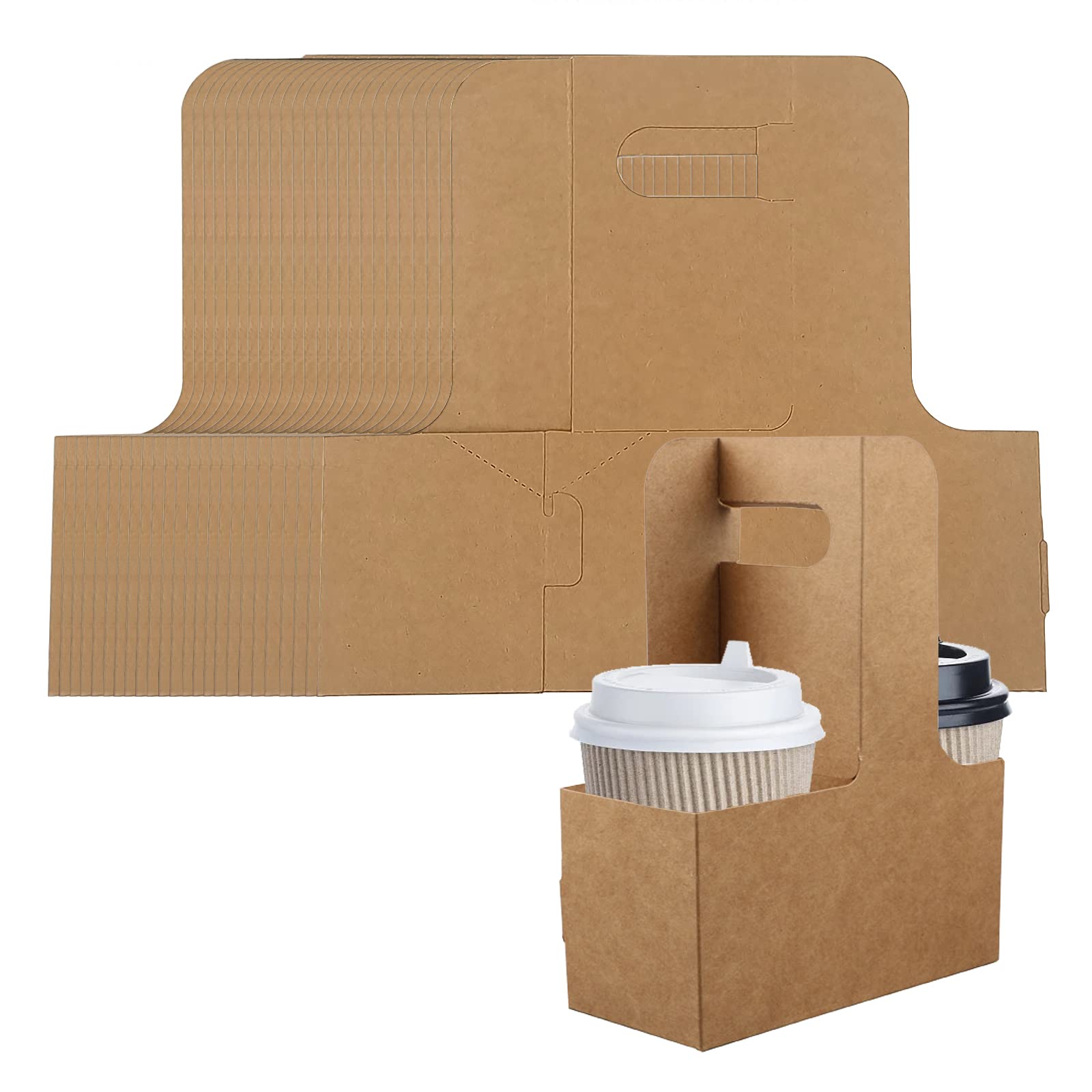 Photo 1 of 2 Cup Drink Carrier With Handle, 20 Pack Kraft Paperboard Handled Drink Carriers for Hot or Cold Drinks, Disposable Cup Holder Paper Cup Holder for Restaurants Food Delivery, Takeout