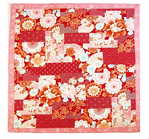 [L/27.5inc] FUROSHIKI- Japanese Wrapping Cloth -Chirimen / Joyous Flower (Red)