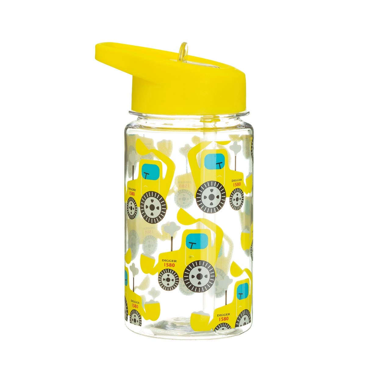 Sass & Belle Digger Bottle – 400ml Yellow BPA-Free Reusable with Foldable Straw Lid – Fun Construction Truck Design, kids water bottle for Boys or Girls, Dishwasher Safe, good for School & Travel