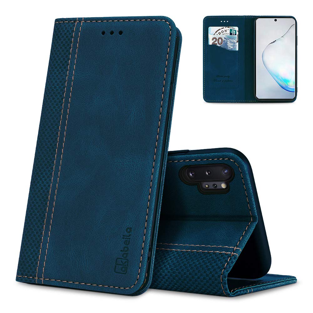 AKABEILA Case for Samsung Galaxy Note 10 Pro Case PU Leather Flip Wallet Case with Magnetic Kickstand Card Slots Phone Case Cover Holder Protective Screen Protector Shell Blue