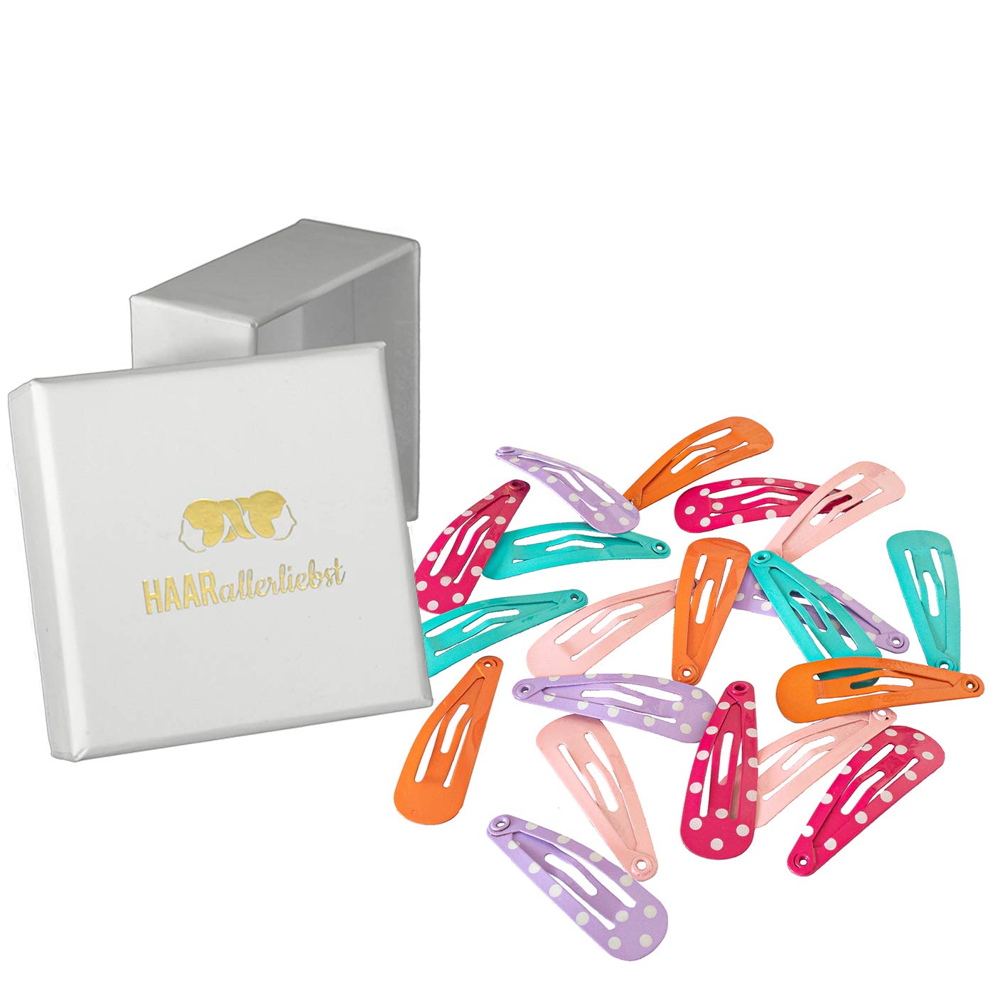 HAARallerliebst Hair Clips Mini Pack of 20 Colourful with Dots 3 cm Includes Box for Storage