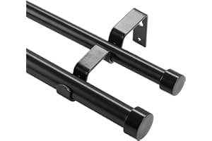 VEVOR Double Rod Curtain Rods, 36-72 inches(3-6ft) Adjustable Length, Black Double Curtain Rods with Cap Finials, 1" and 3/4"