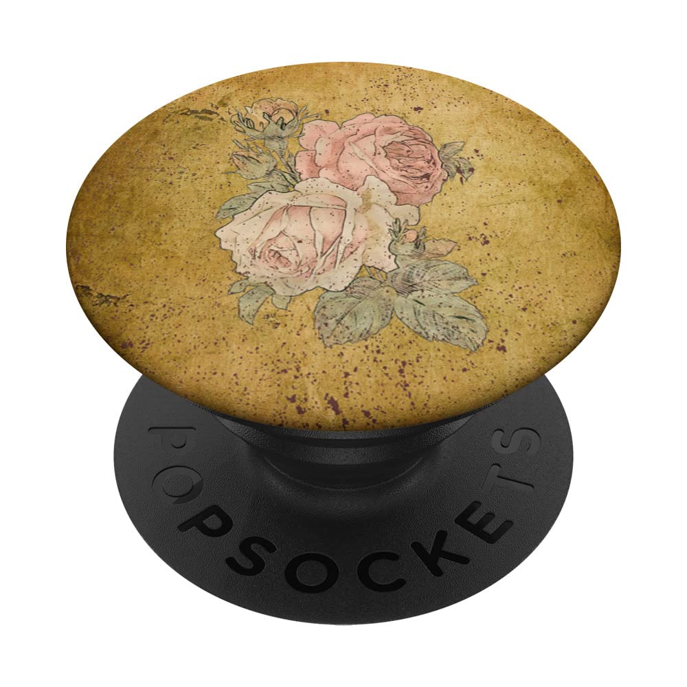 Floral Vintage Cottagecore Aesthetic Roses Flower Old Paper PopSockets Swappable PopGrip