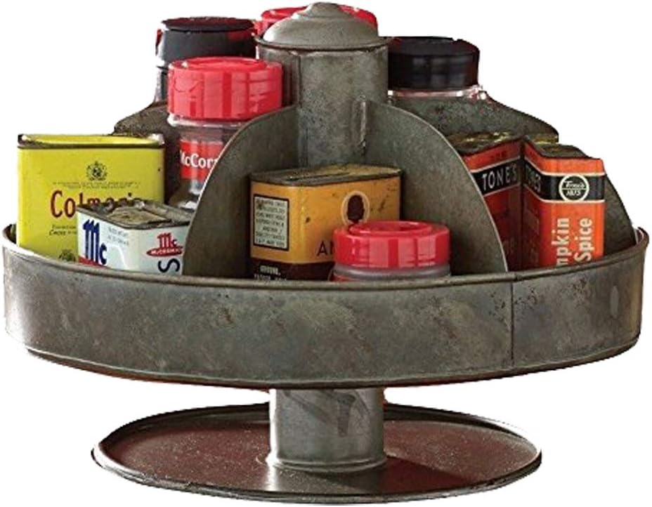 Benjara Galvanized Lazy Susan Organizer with Pockets, Gray