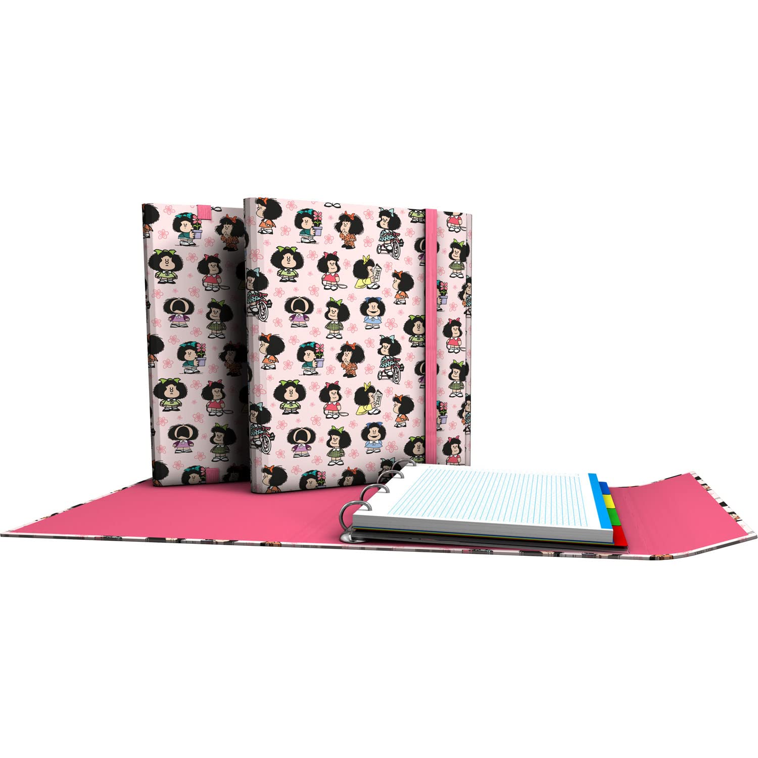 Grafoplás | 4 Ring Binder with Refill and Rubber | Includes Dividers | 4 D-Rings 25 mm | Carpeplus | Unique Mafalda Design | FSC Certified