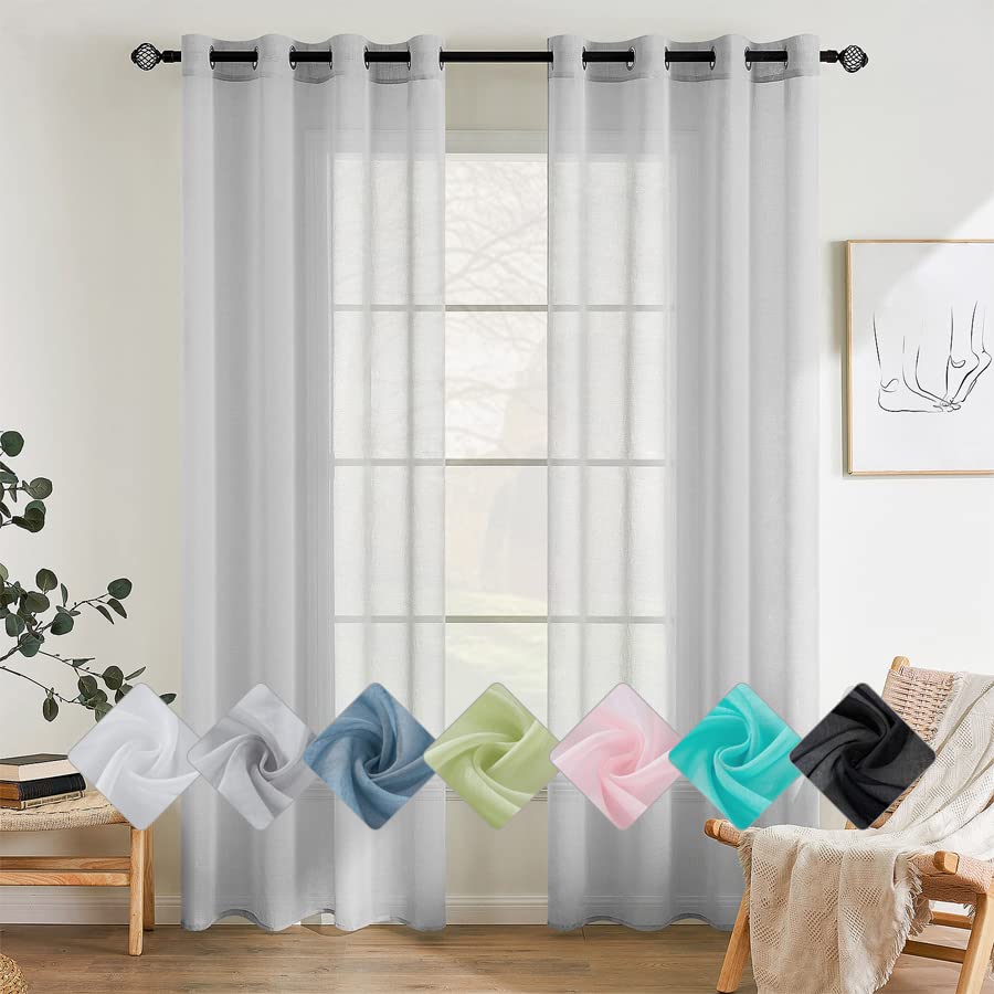 EMEMA 2 Panels Transparent Voile Curtains with Soft Eyelets Windows for Bedroom and Living Room Elegant Living Room 140 x 270 cm Grey