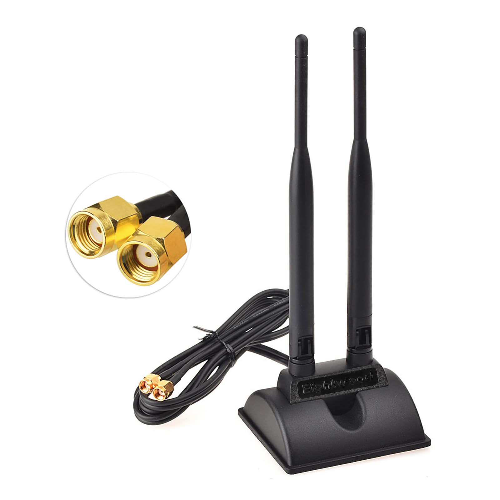 Eightwood External Wifi Antenna 2.4G / 5.8G Dual Band Magnetic Base 6dBi RP-SMA Adapter 2m Compatible for Huawei Netgear Tp-link Router Wifi Security Camera WLAN PCIe Card Wirelesse Bluetooth