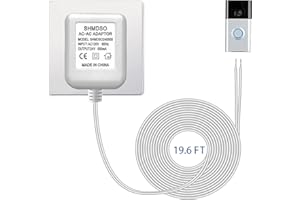 SHMDSO 24V Power Supply, Ring Power Adapter, Compatible with Arlo Nest Wyze Eufy Ring Video Doorbells and Honeywell Ecobee Google Nest Thermostats (White 19.6 Feet 12W)