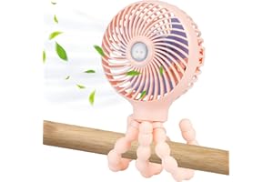 snawowo Mini Baby Stroller Fan, Handheld Personal Portable Clip On Fan with Flexible Tripod for Stroller Bike Desk Treadmill Crib Car Seat Outdoor Camping, USB or Battery Powered (Pink)
