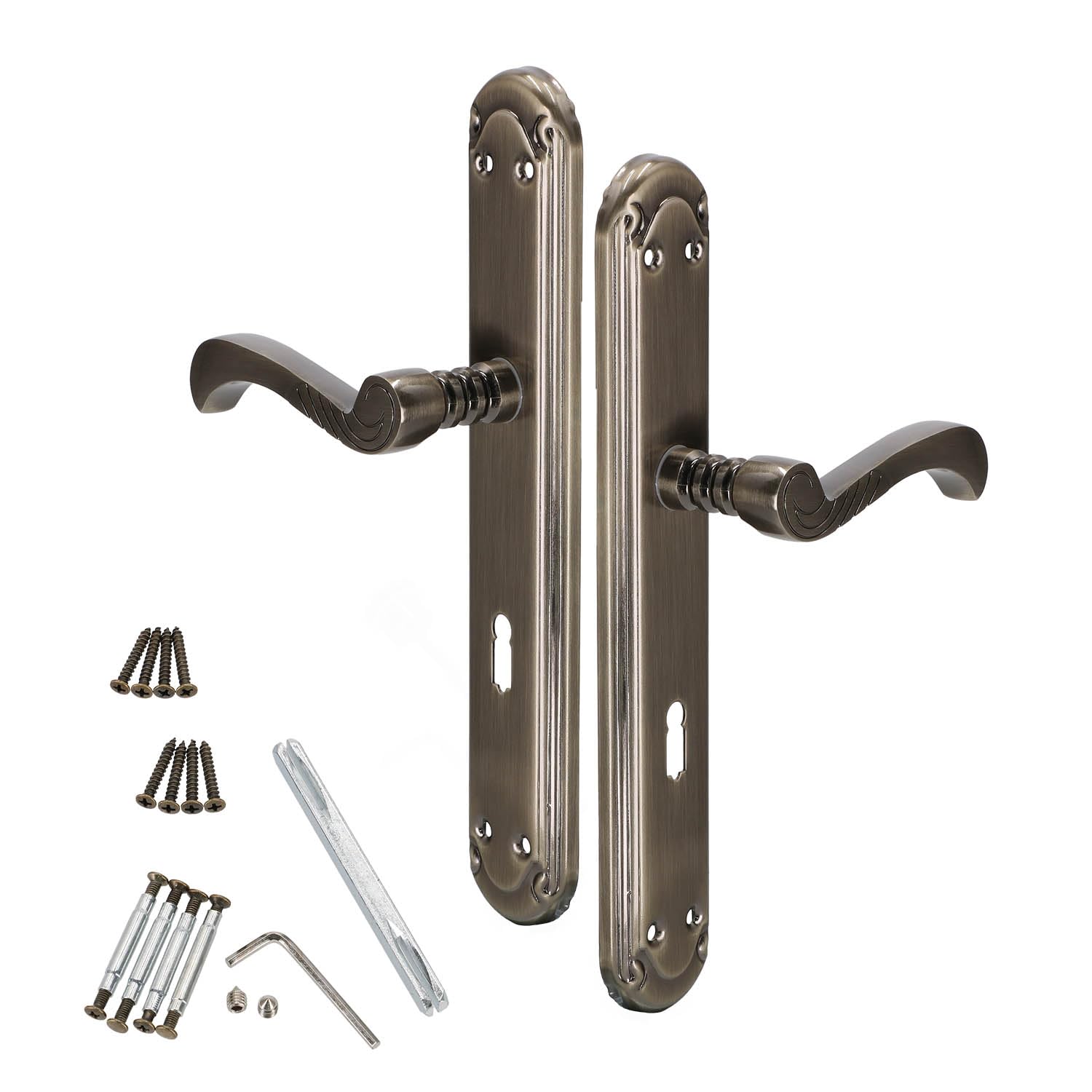 KOTARBAU - 72 mm Door Handle Set – Door Knob and Fitting with Keyhole – Long Plate Door Handle – Interior and Exterior