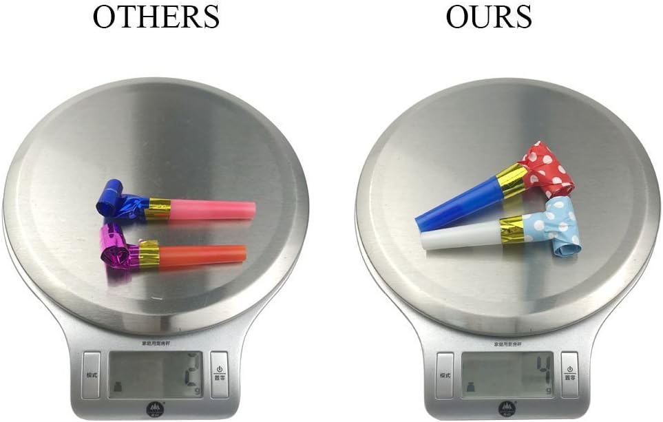 HEHALI 72pcs 2 Kinds of Musical Blowouts, Colorful Paper Noisemaker and Glitter Fringed Metallic Blow Outs Whistles for Party: Toys & Games