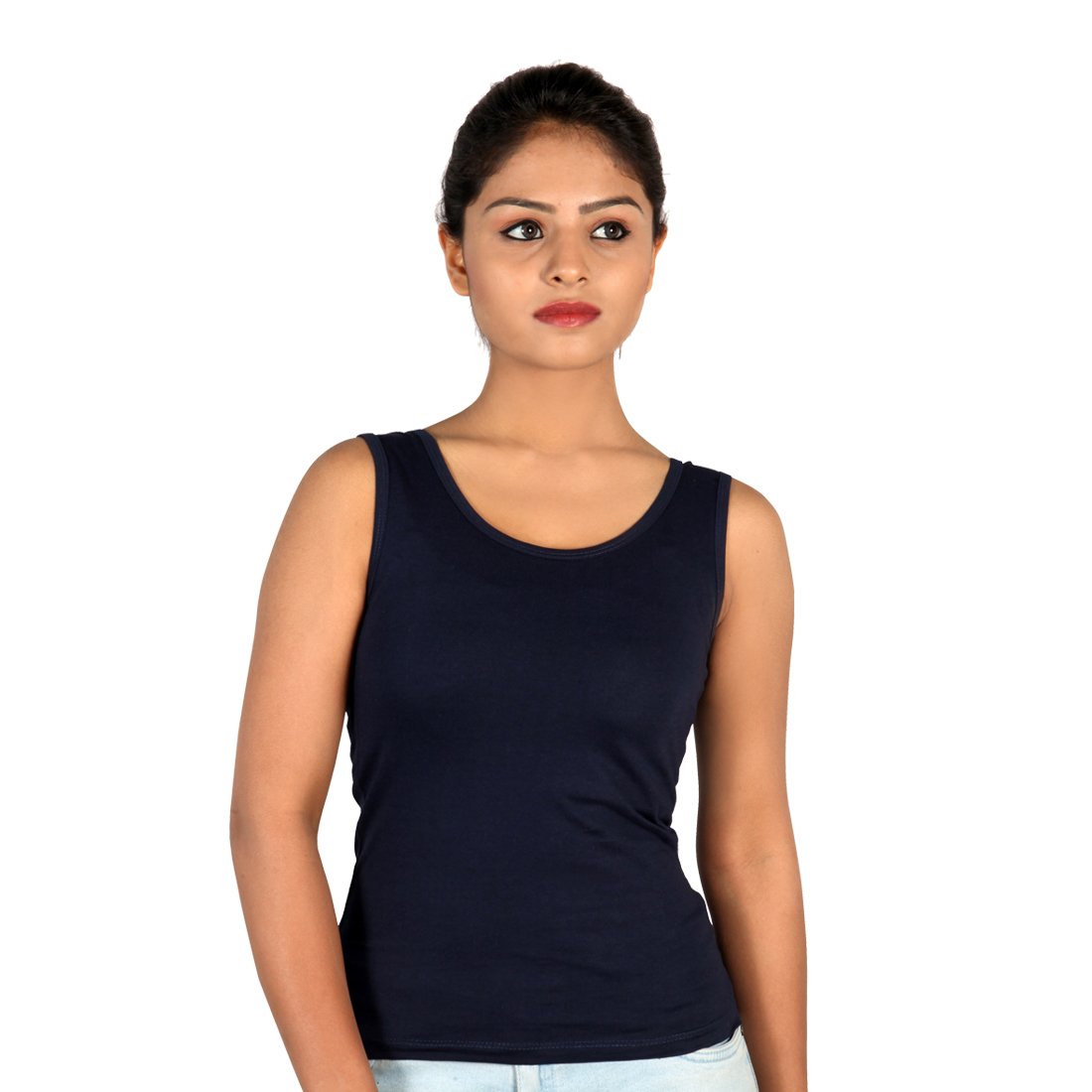 letizia women's round neck tank top pack of 2 (blue & black)