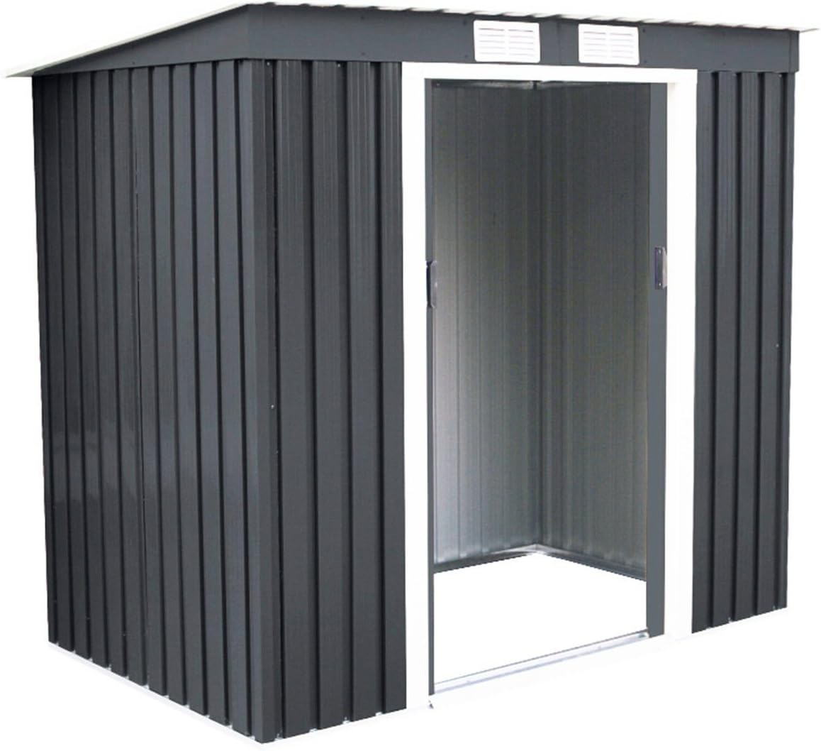 4'X7' Outdoor Garden Storage Shed Tool House Sliding Door Metal Dark Gray New