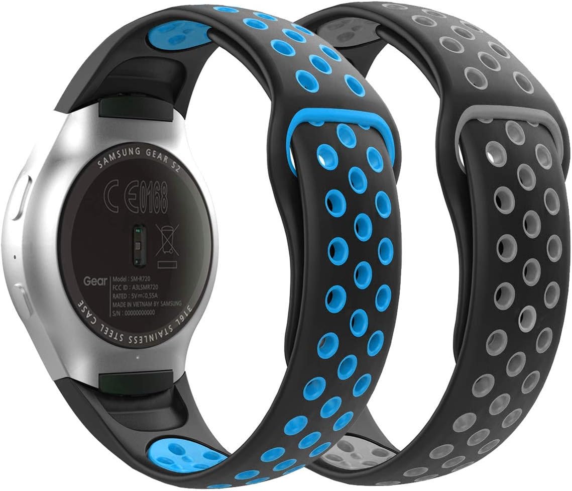 Gear S2 Watch Band，Uwatchband Soft Silicone Replacement Sport Bands Compatible with Sam-Sung Gear S2 (SM-R720 / SM-R730 ONLY) Smart Watch,NOT for S2 Classic Watch (SM-R732 & SM-R735) and Gear Fit2