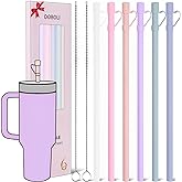 Reusable Replacement 12 inch Long Silicone Straw With Cover, Stocking Stuffers Gifts for Women Men Teens Girls Boys, Compatib