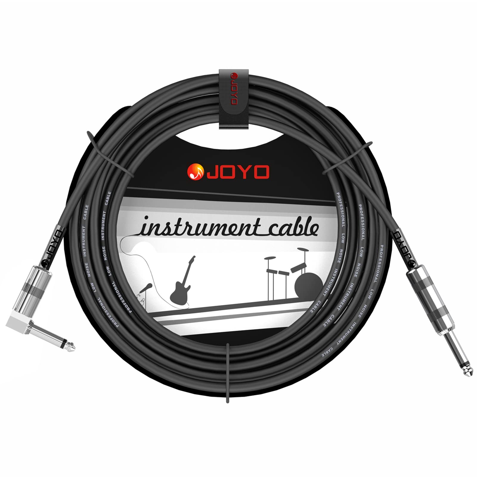 JOYO Bass Guitar Cable 15 Feet Professional Audio Instrument Cable 1/4 Inch Right-Angle Amp Cord (Black, CM-12)