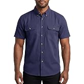 HISEA Men's Short Sleeve Work Shirt, Button Down Cotton Canvas Shirts | Midweight Durable Shirts for Men, Classic, Relaxed-Fit, with 2 Pockets, Stain and Wrinkle-Resistant, Utility Work Wear