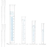 QWORK Measuring Cylinder Set - Graduated Polypropylene Cylinders with Droppers, 100 ml, 50 ml, 25 ml,10 ml Sizes, for Laboratory