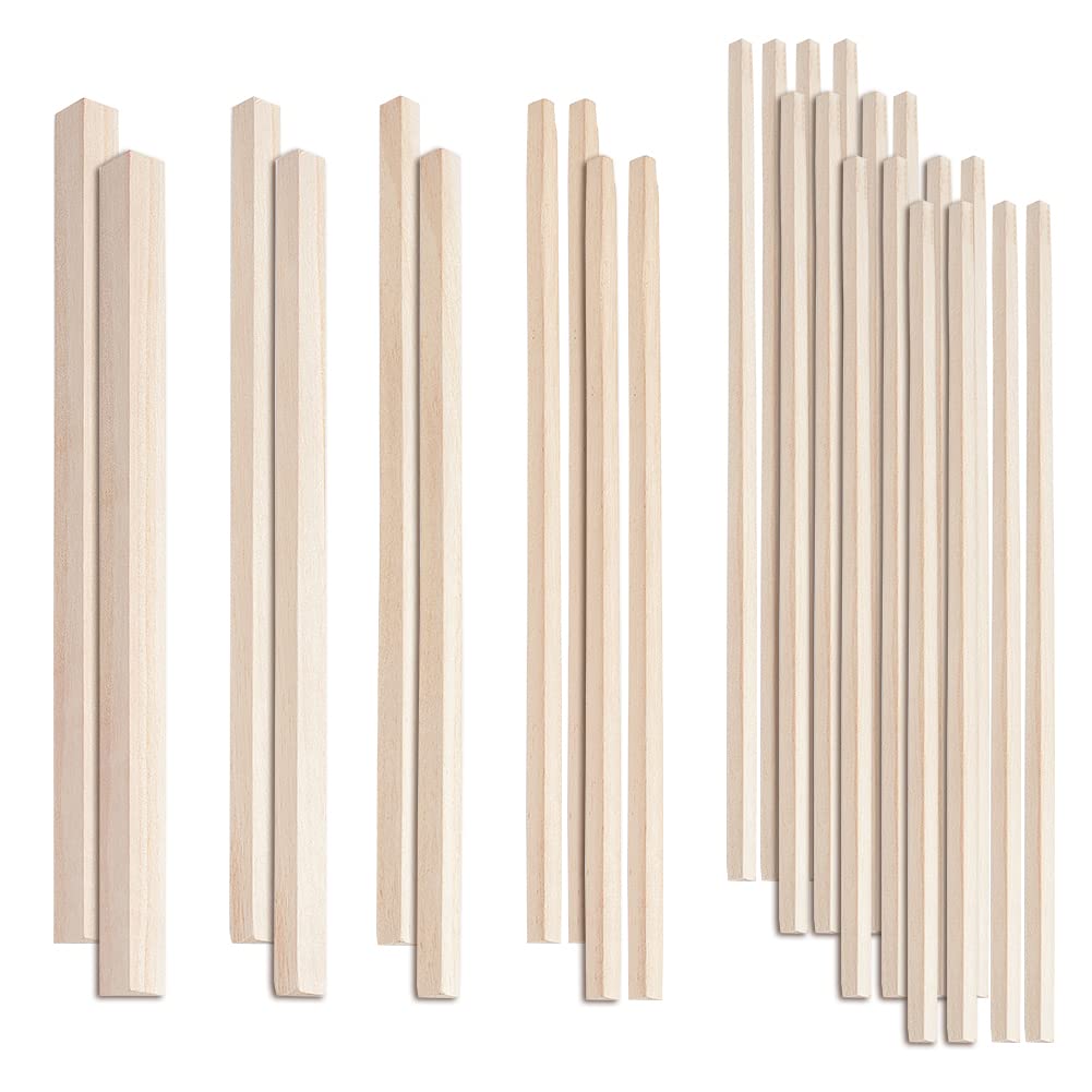 OLYCRAFT 26Pcs Triangle Wood Sticks 5 Sizes Unfinished Wooden Strips Triangles Dowels Strips Wooden Triangles Dowel Rod Natural Wood Triangle Sticks Model Accessories for DIY Craft Supplies