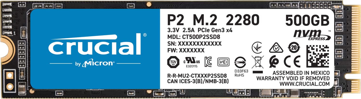 Crucial P2 500GB M.2 PCIe Gen3 NVMe Internal SSD - Up to 2400MB/s - CT500P2SSD8