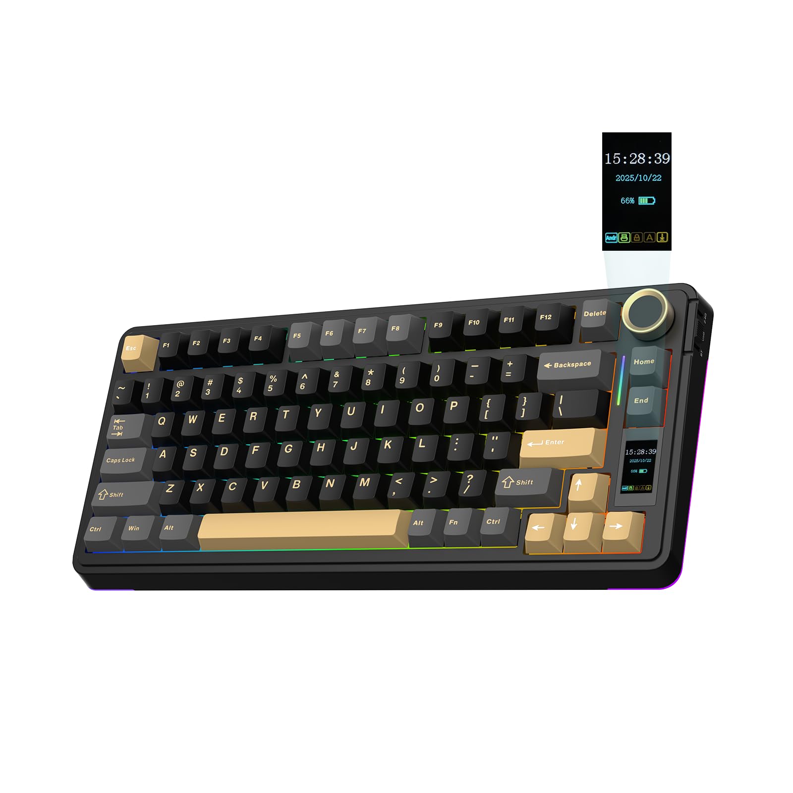 EPOMAKER X Aula EA75 MAX Wireless Gaming Keyboard with Screen & Knob, 5000mAh, Hot-Swap, Lubed Switches, RGB Backlit, Creamy Gasket, 75% Mechanical Keyboard (Black, Ice Vein Switch)